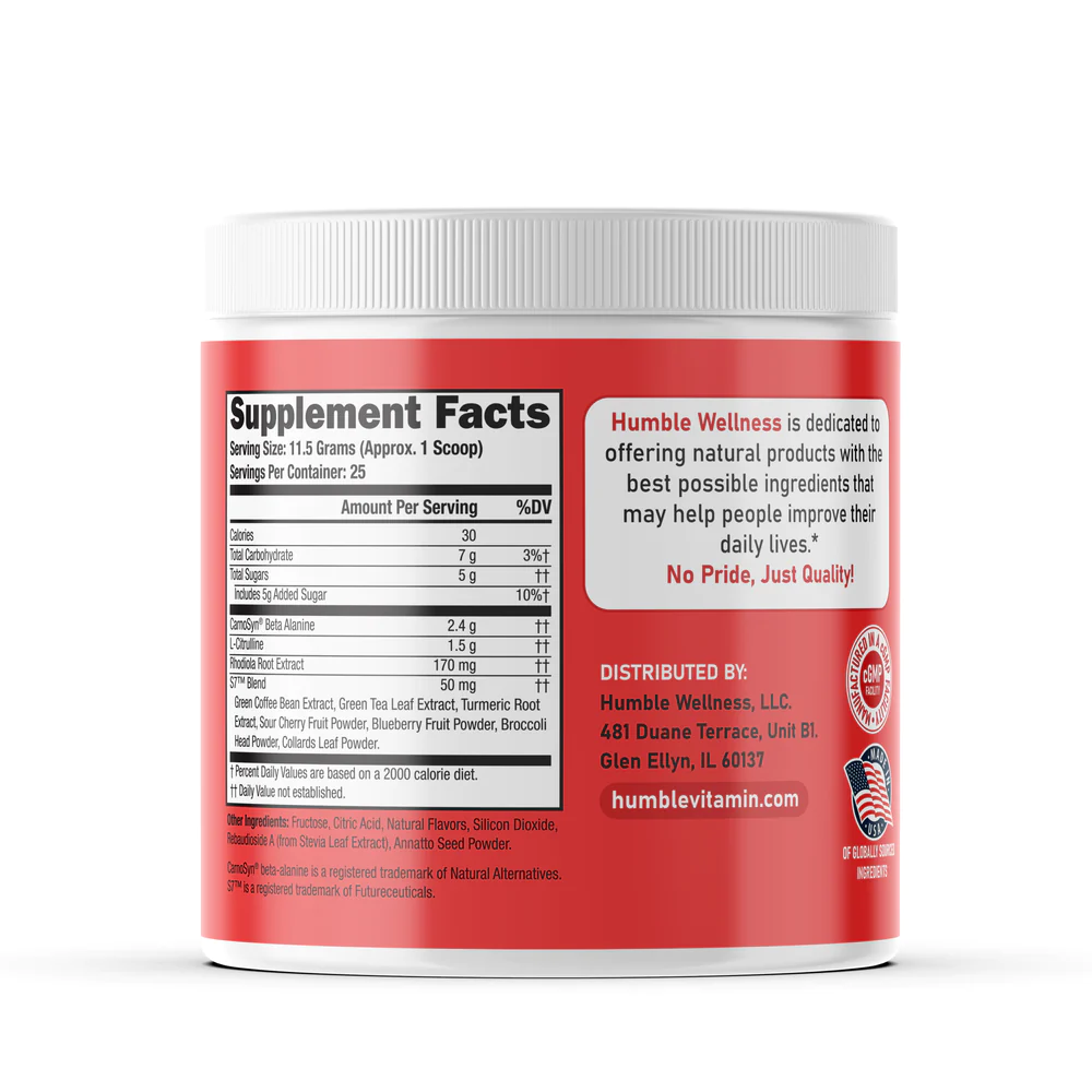 Humble Pre entrenamento, Energía y Concentración (287.5g)/ Humble Pre-Workout Energy & Focus (287.5g)