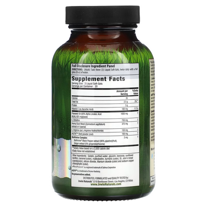 CC L-Citrulina + L-Arginina, Potenciador para Hombres (60 sotfgels), Irwin Naturals