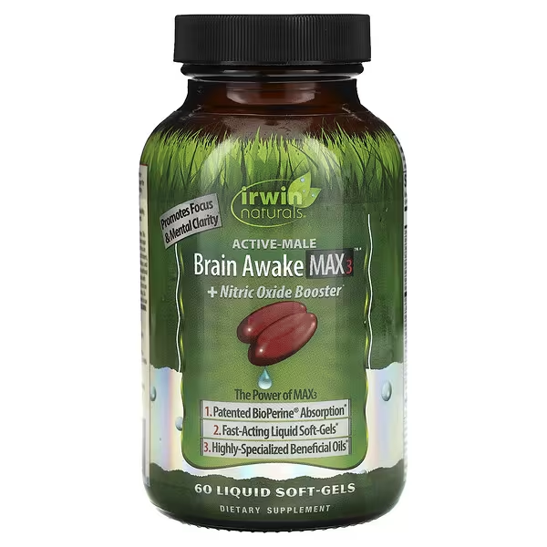 Brain Awake Max3 + Potenciador de Óxido Nítrico (60 softgels), Irwin Naturals