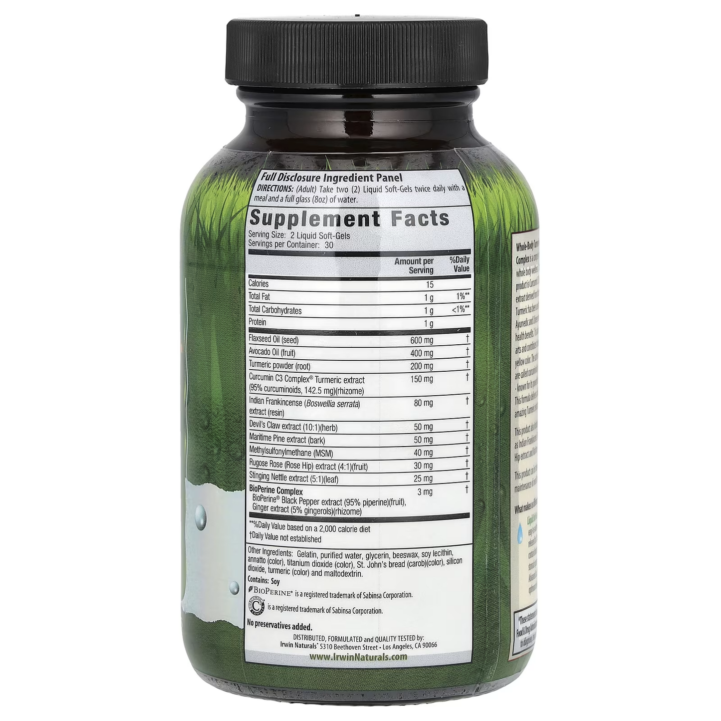 CC Complejo de Curcuma + Curcumina C3 (60 softgels), Irwin Naturals
