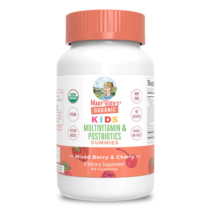 Multivitamínico orgánico para niños + Gomitas posbióticas/ Kids Multivitamin & Postbiotics Gummies, Mixed Berry & Cherry, Org, 60 ct