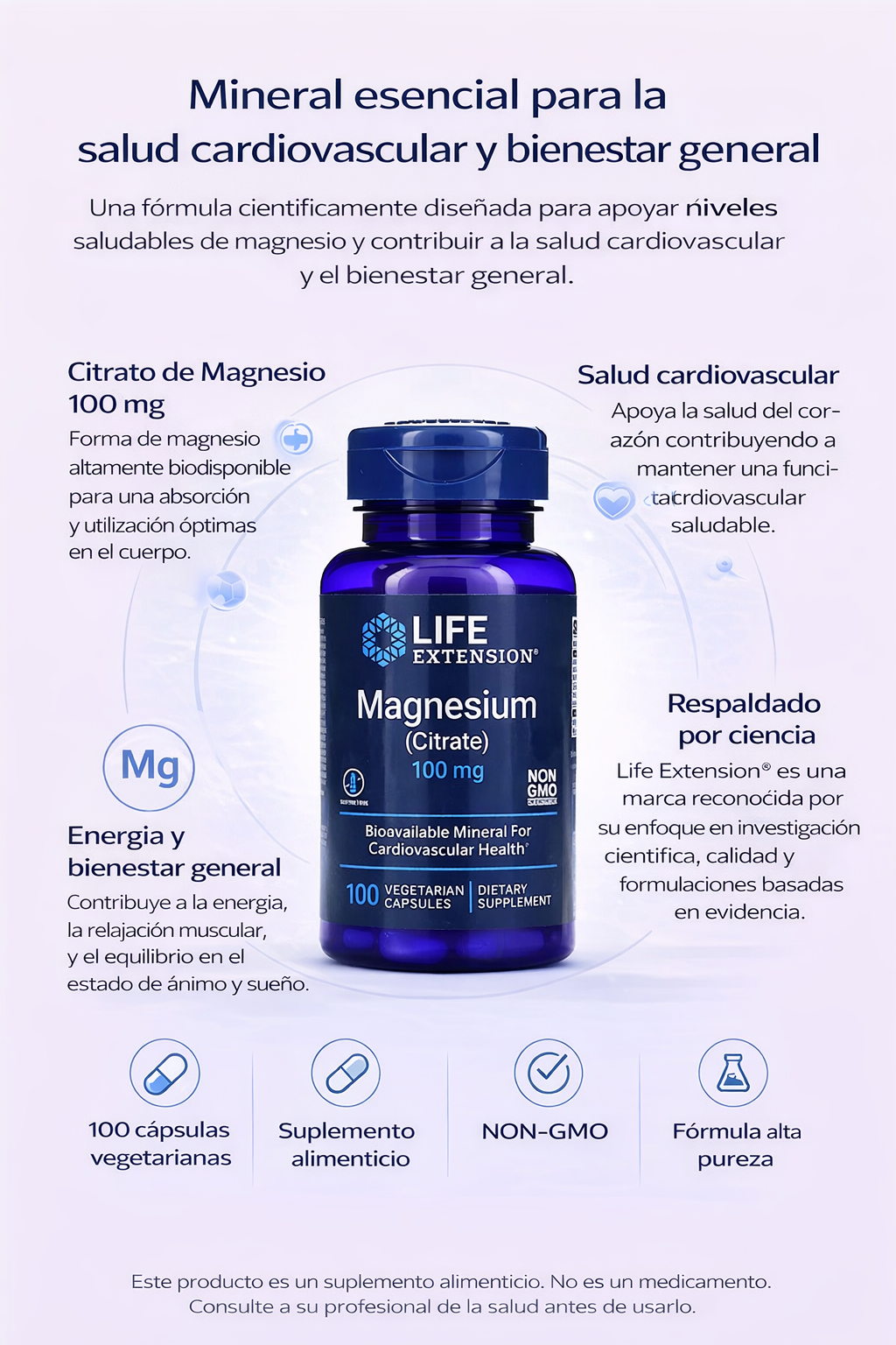 Magnesio (citrato) 100 mg, 100 vcaps /  Magnesium (Citrate) 100 mg, 100 vcaps