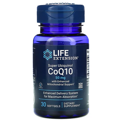 Super Ubiquinol CoQ10 con soporte mitocondrial mejorado 50 mg / Super Ubiquinol CoQ10 with Enhanced Mitochondrial Support 50mg (30softgels)