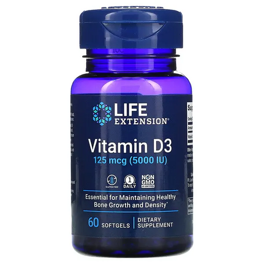 Vitamina D3, 125 mcg (5000 UI), 60 cápsulas blandas / Vitamin D3 125 mcg (5000 IU), 60 softgels