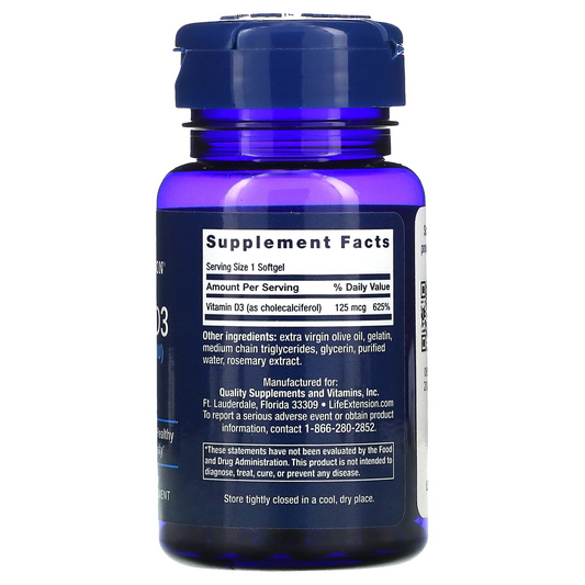 Vitamina D3, 125 mcg (5000 UI), 60 cápsulas blandas / Vitamin D3 125 mcg (5000 IU), 60 softgels