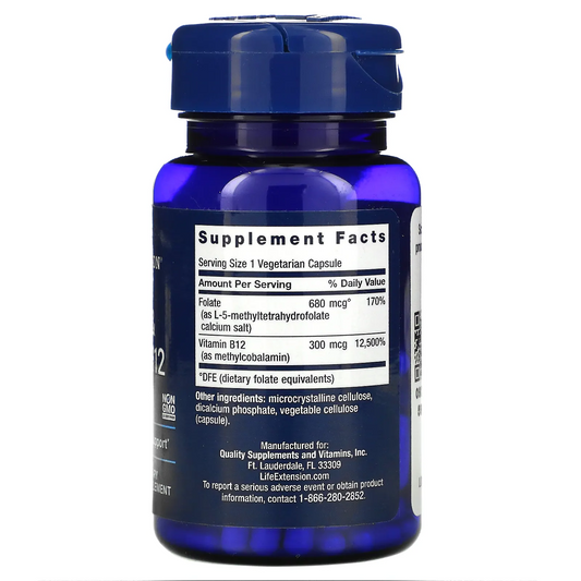 Folato bioactivo y vitamina B12 (90 vcaps) / BioActive Folate & Vitamin B12 (90 vcaps)