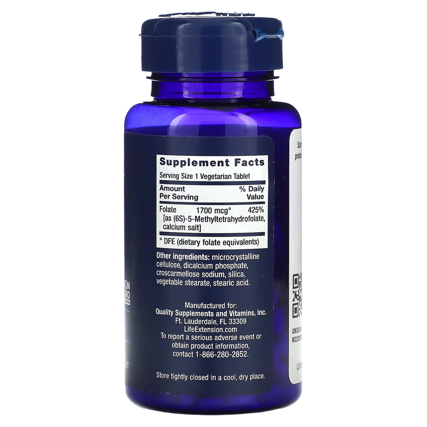 Folato optimizado L-metilfolato 1700 mcg DFE, 100 tabletas vegetarianas / Optimized Folate L-Methylfolate 1700 mcg DFE, 100 vegetarian tablets