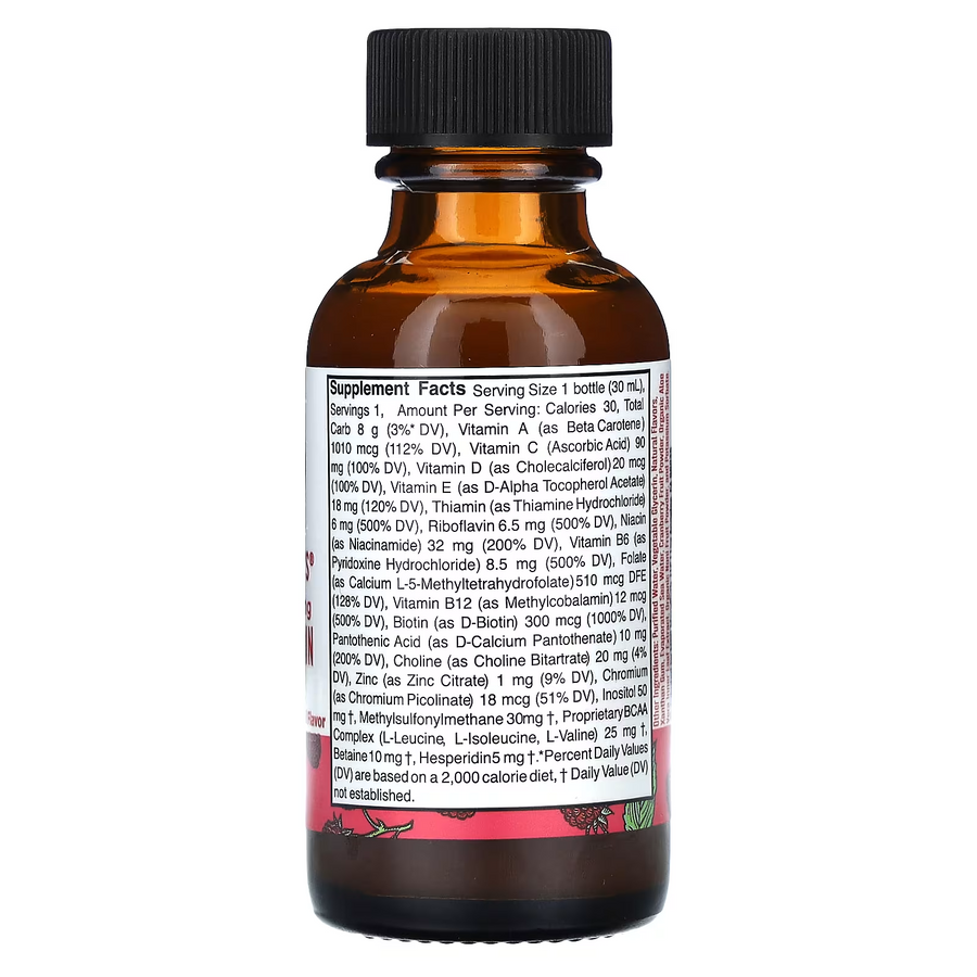 Multivitamínico Líquido Matutino, Frambuesa. 1oz (30 ml) Paquete de 4 pzas , Mary Ruth´s