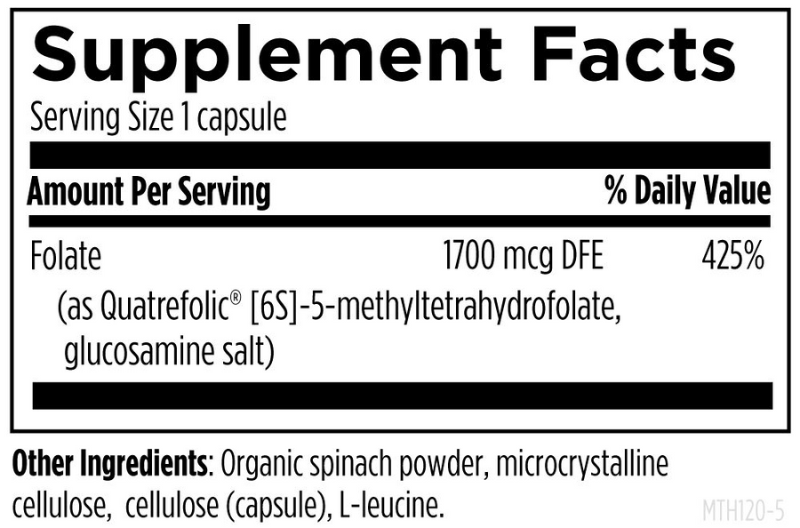 L-5-MTHF 1700mcg DFE (1 mg) (120 veg caps), Designs for Health