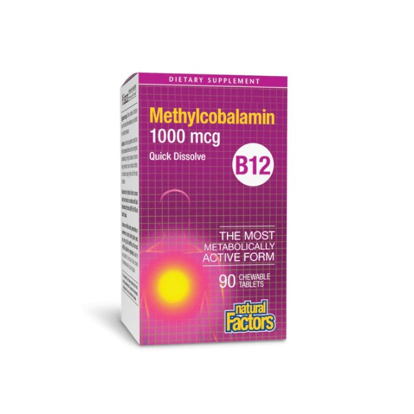 B12 Metilcobalamina 1,000 mcg Masticable 90 tab, Natural Factors