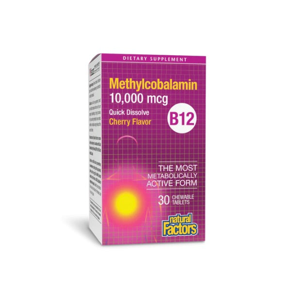 B12 Metilcobalamina 10,000 mcg Masticable 30 tab, Natural Factors