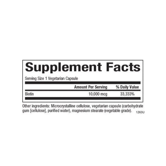 Biotina Extra Fuerza 10,000 mcg 60 vcap, Natural Factors