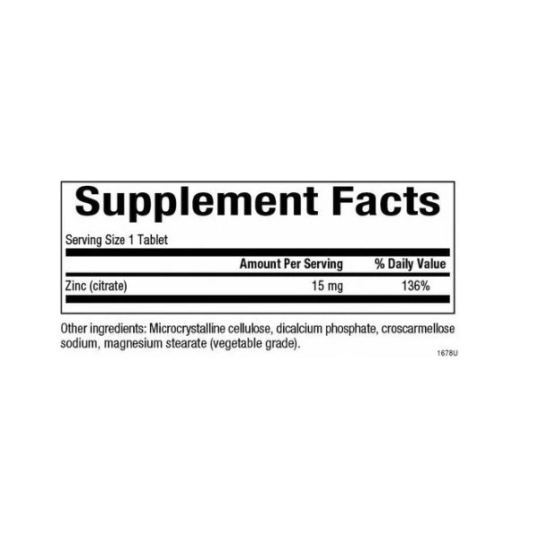 Citrate de Zinc 15 mg 90 tab, Natural Factors