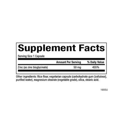 Bisglicinato de Zinc 50 mg 60 vcap, Natural Factors