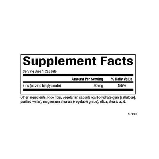 Bisglicinato de Zinc 50 mg 60 vcap, Natural Factors