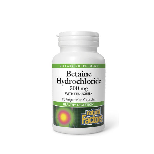 Betaína HCL 500 mg w/ 100 mg Alholva 90 vcap, Natural Factors