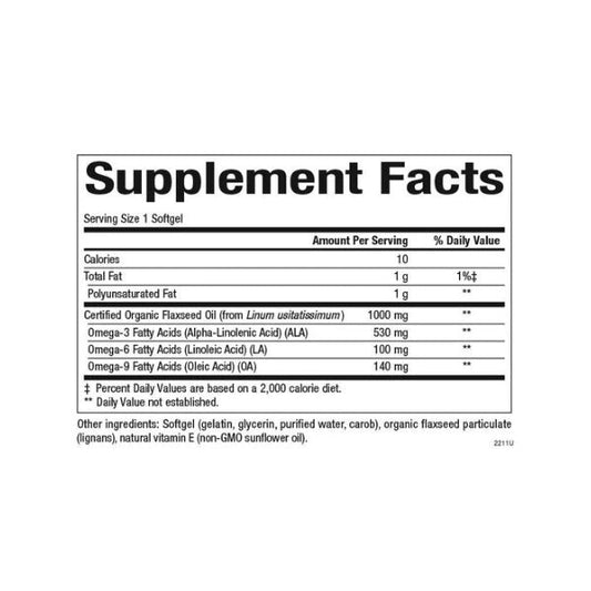 OmegaFactors® Aceite de linaza 1,000 mg Orgánico Certificado 90 sg, Natural Factors