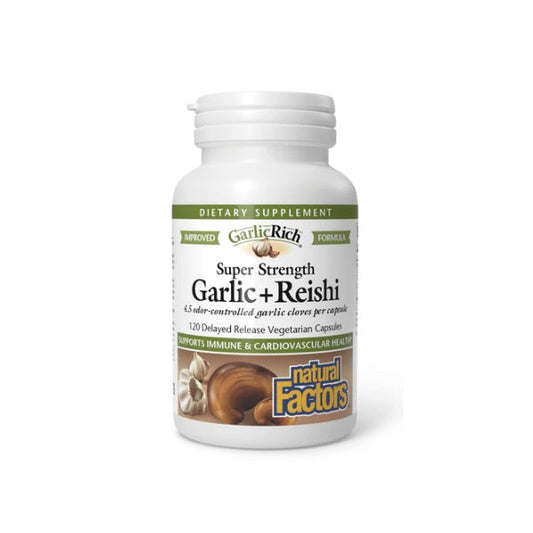 GarlicRich® Ajo + Reishi Super Fuerza de Liberación Retardada 120 vcap, Natural Factors