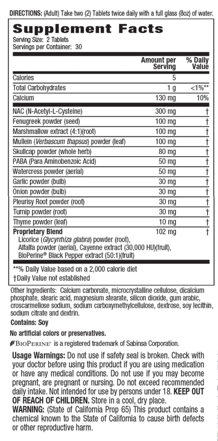 Soporte y Defensa Respiratoria con NAC (60 tabs), Irwin Naturals