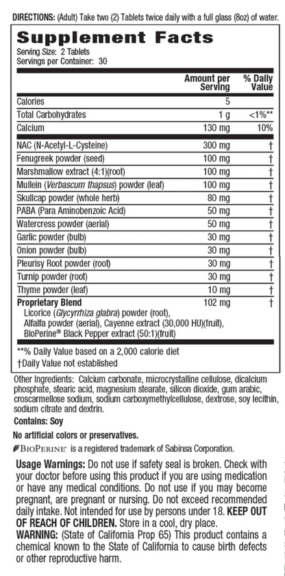 Soporte y Defensa Respiratoria con NAC (60 tabs), Irwin Naturals