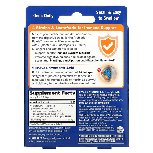 Probiótico Pearls® Immune - Regularidad & Inmunidad - Mil Millones de Cultivos - 30 Cápsulas Blandas