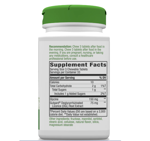 DGL - Extracto de Regaliz Desglicirricinado - 100 Tabletas Masticables