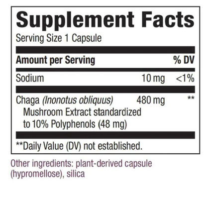 Chaga - Extracto Premium - 480mg - 30 Cápsulas Veganas