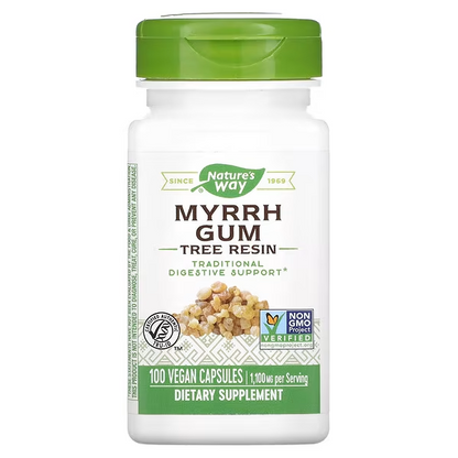 Goma de Mirra - Resina de Árbol - 1,100mg - 100 Cápsulas Veganas