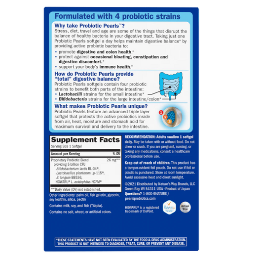 Probiótico Pearls® Máxima Potencia - Digestión & Inmunidad - Cinco Mil Millones de Cultivos - 30 Cápsulas Blandas