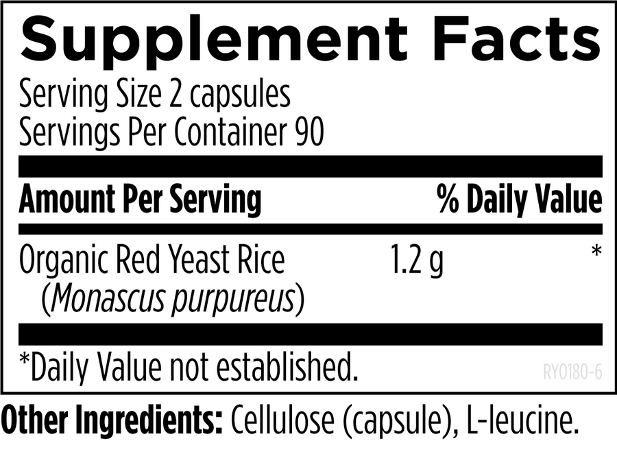 Arroz de Levadura Roja 1200 mg (180 veg caps), Designs for Health