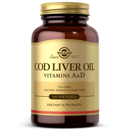 Aceite de Hígado de Bacalao - Suplemento de Vitamina A & D - 100 Cápsulas Blandas