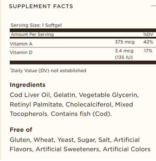 Aceite de Hígado de Bacalao - Suplemento de Vitamina A & D - 100 Cápsulas Blandas