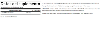 Acetil L-Carnitina 500mg ( vcaps) / Acetyl L-Carnitine 500mg ( vcaps)