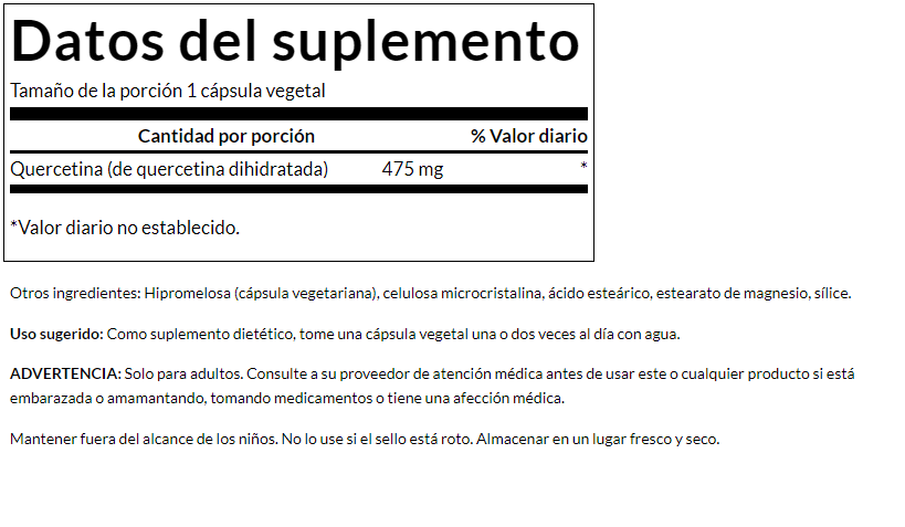 Quercetina-Alta potencia 475mg (60 vcaps) / Quercetin-High Potency 475mg (60 vcaps)