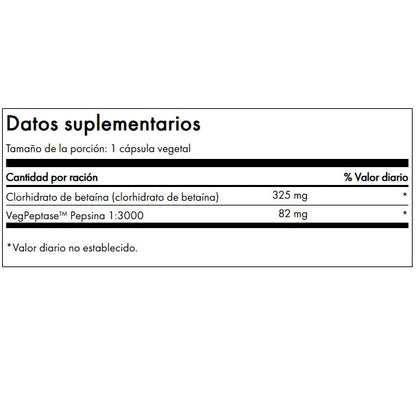 Ácido clorhídrico con pepsina (120 caps), Swanson