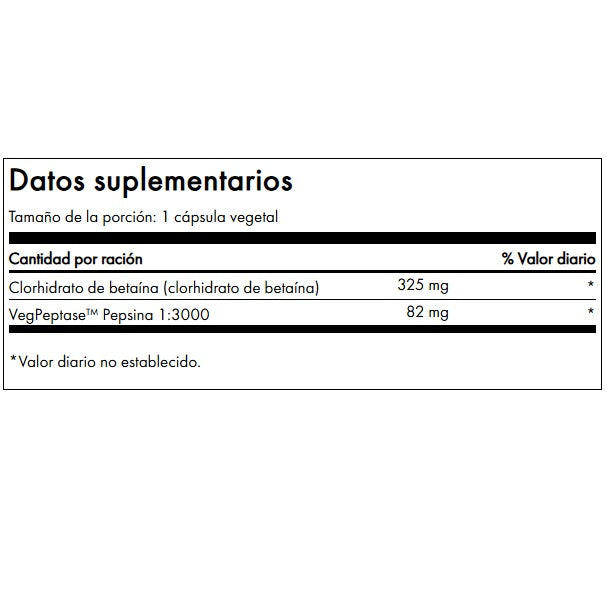 Ácido clorhídrico con pepsina (120 caps), Swanson