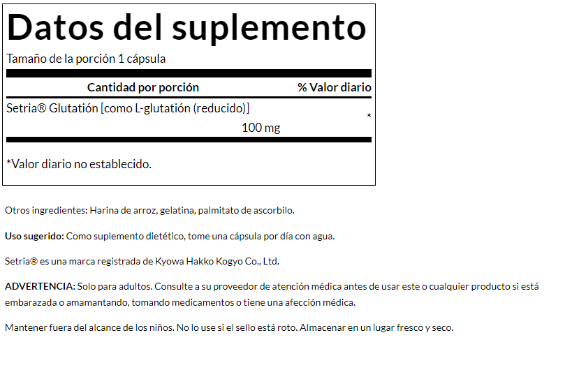 L-glutatión 100mg (100 Caps) / L-Glutathione 100mg (100 Caps)