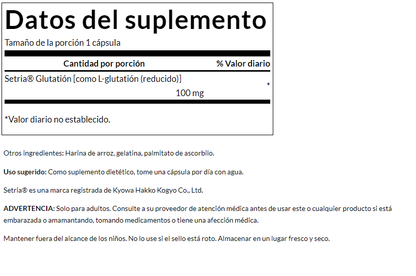 L-glutatión 100mg (100 Caps) / L-Glutathione 100mg (100 Caps)