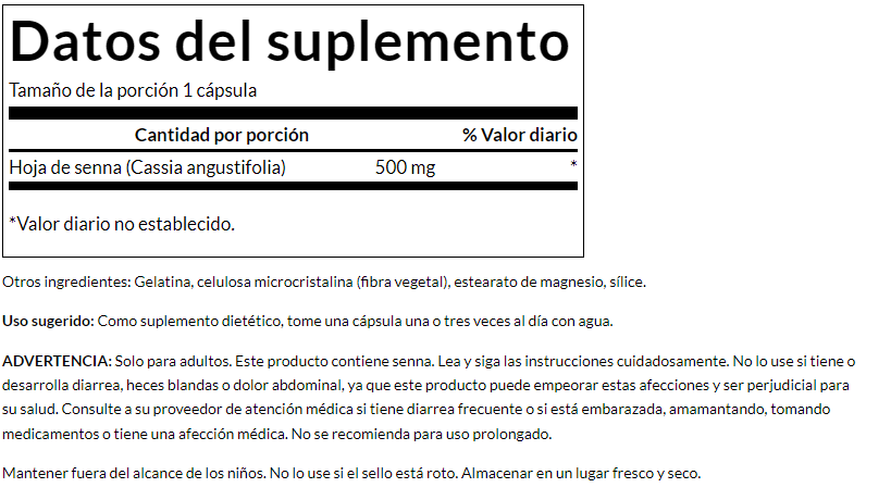 Hojas de sen 500 mg (100 Caps) / Senna Leaf 500 mg (100 Caps)