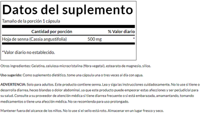 Hojas de sen 500 mg (100 Caps) / Senna Leaf 500 mg (100 Caps)
