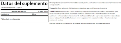 Melatonina de triple potencia 10mg (60 caps) / Triple Strength Melatonin 10mg (60 caps)