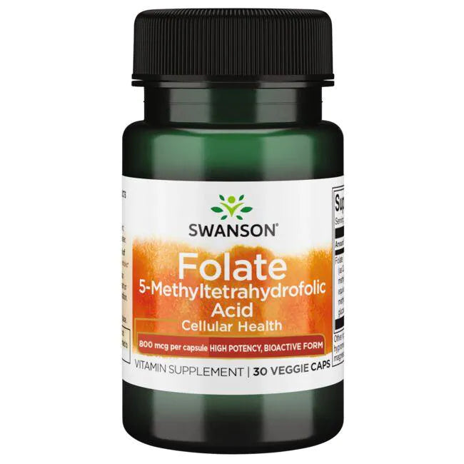 Folato (ácido 5-metiltetrahidrofólico) 800 mcg (30 vcaps) / Folate (5-methyltetrahydrofolic acid) 800mg (30vcaps)