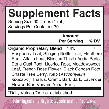 Gotas Líquidas Orgánicas para el Bienestar de la Mujer y el Apoyo Menstrual/ Women's Wellness Drops, Org, 1 oz
