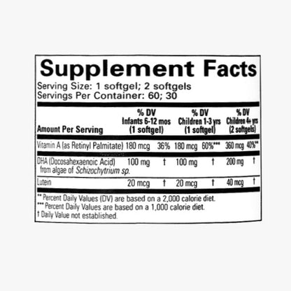 Alga DHA con vitamina A y Luteína (60 caps blandas)/ ALGAE DHA with vitamin A & Lutein  Algae DHA (60 soft gels)