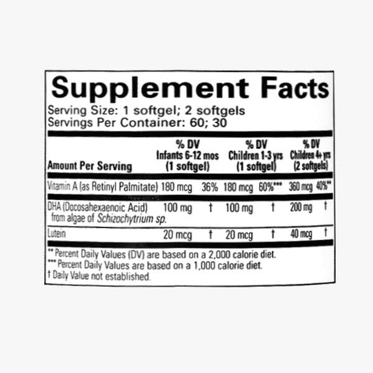 Alga DHA con vitamina A y Luteína (60 caps blandas)/ ALGAE DHA with vitamin A & Lutein  Algae DHA (60 soft gels)