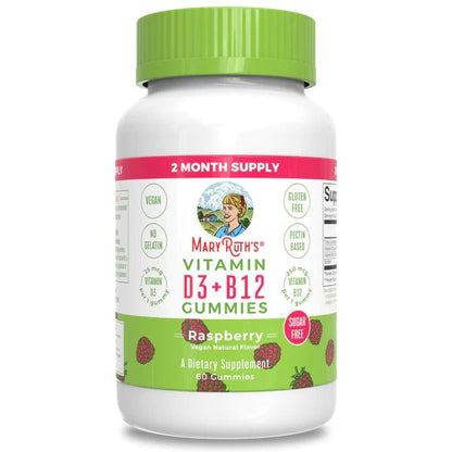 Gomitas D3 + B12 sin azúcar sabor frambuesa (60gomitas) / Sugar-Free D3 + B12 Gummies (Raspberry)