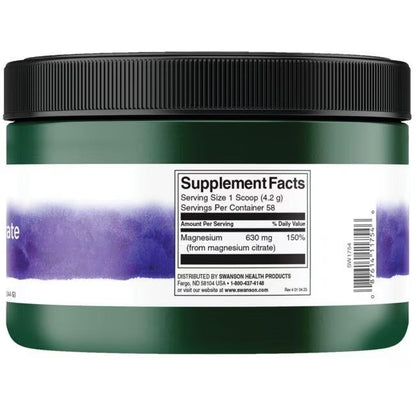 Citrato de magnesio en polvo 100 % puro / 100% Pure Magnesium Citrate Powder - Unflavored 630 mg 8.6 oz