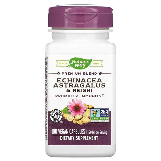 Equinácea Astragalus & Reishi - Mezcla Premium - 1,200mg - 100 Cápsulas Veganas