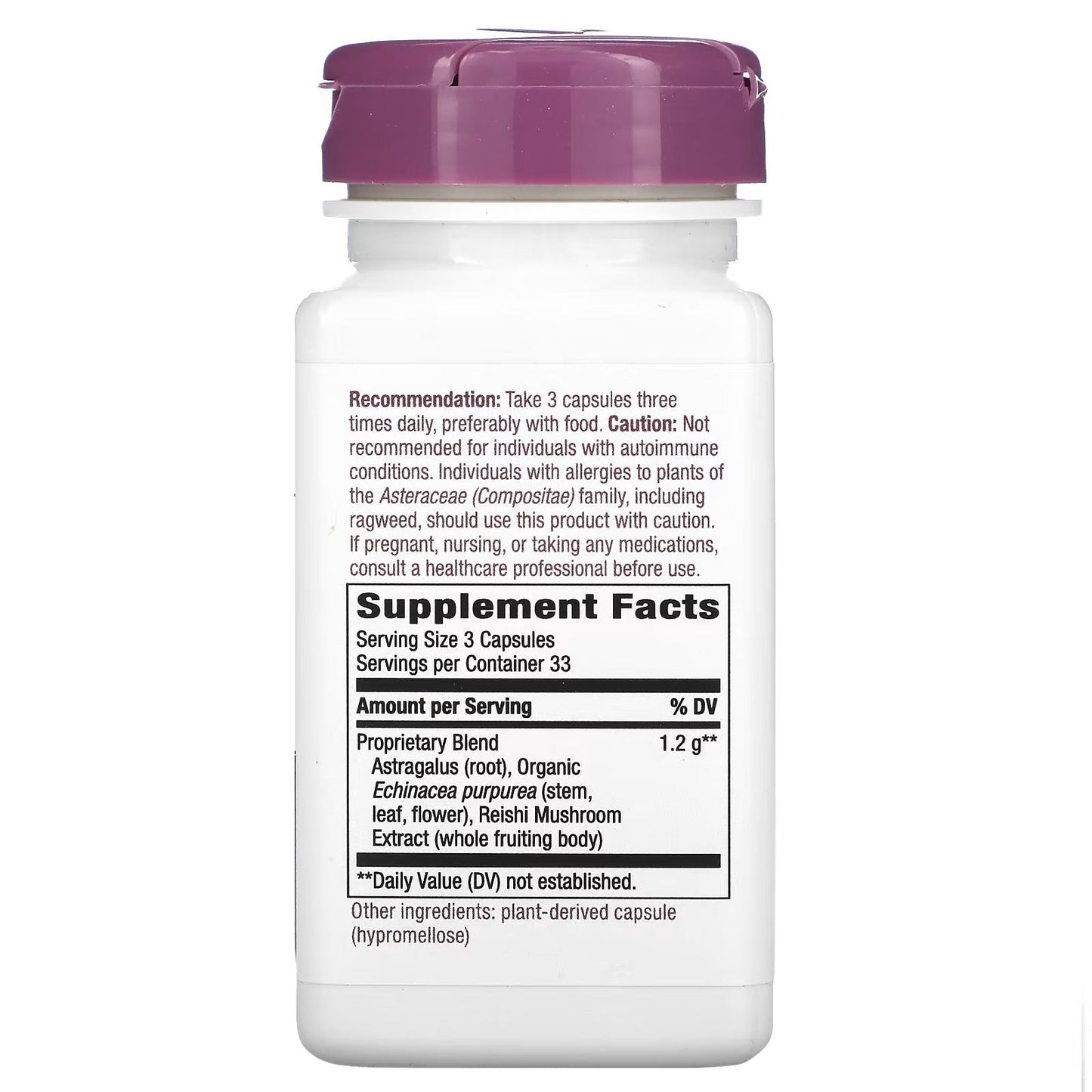 Equinácea Astragalus & Reishi - Mezcla Premium - 1,200mg - 100 Cápsulas Veganas