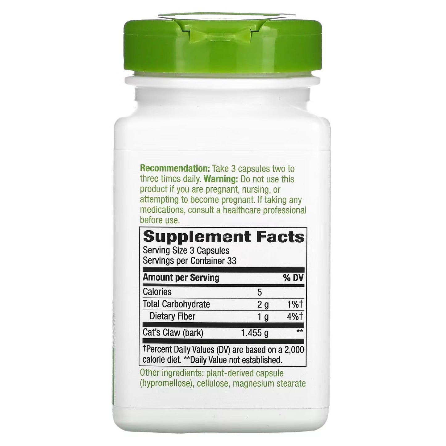 Uña de Gato - Corteza - 1,455mg - 100 Cápsulas Veganas